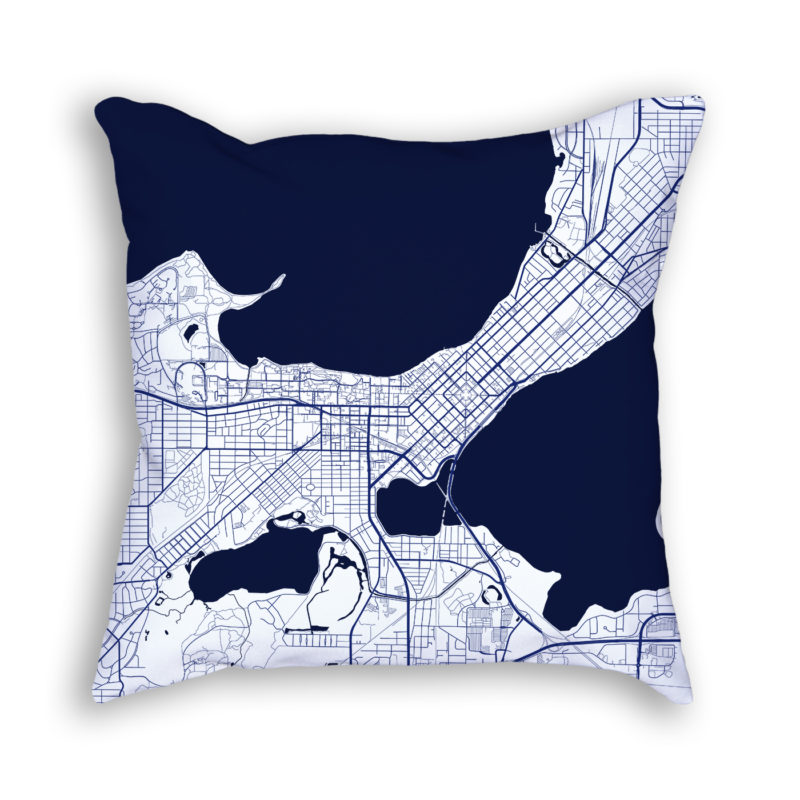 Madison Wisconsin City Map Art Decorative Throw Pillow