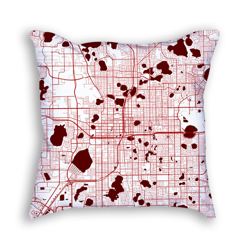 Orlando Florida City Map Art Decorative Throw Pillow