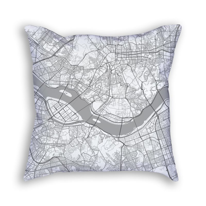 Seoul South Korea City Map Art Decorative Throw Pillow