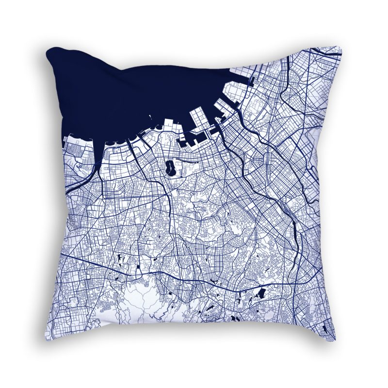 Fukuoka Japan City Map Art Decorative Throw Pillow