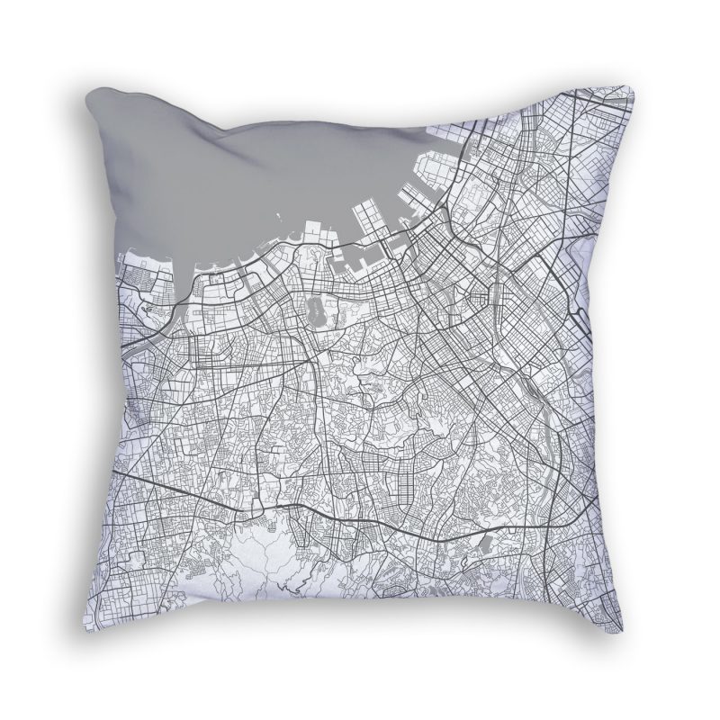 Fukuoka Japan City Map Art Decorative Throw Pillow