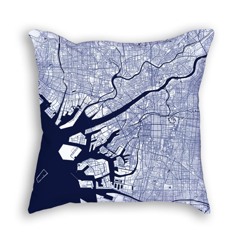 Osaka Japan City Map Art Decorative Throw Pillow