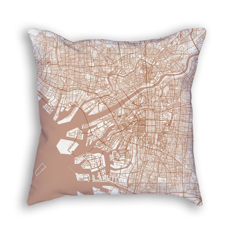 Osaka Japan City Map Art Decorative Throw Pillow