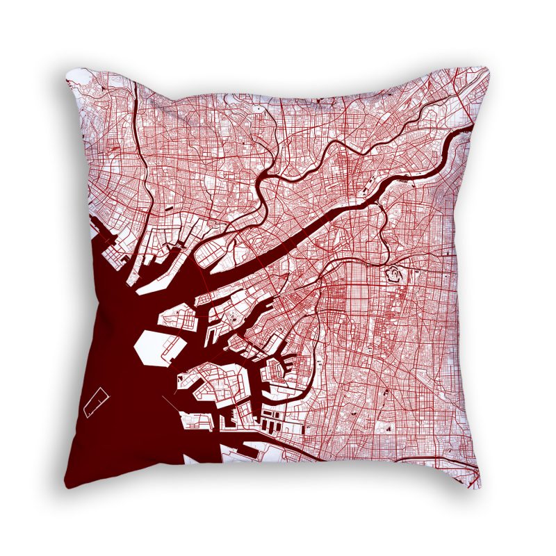 Osaka Japan City Map Art Decorative Throw Pillow