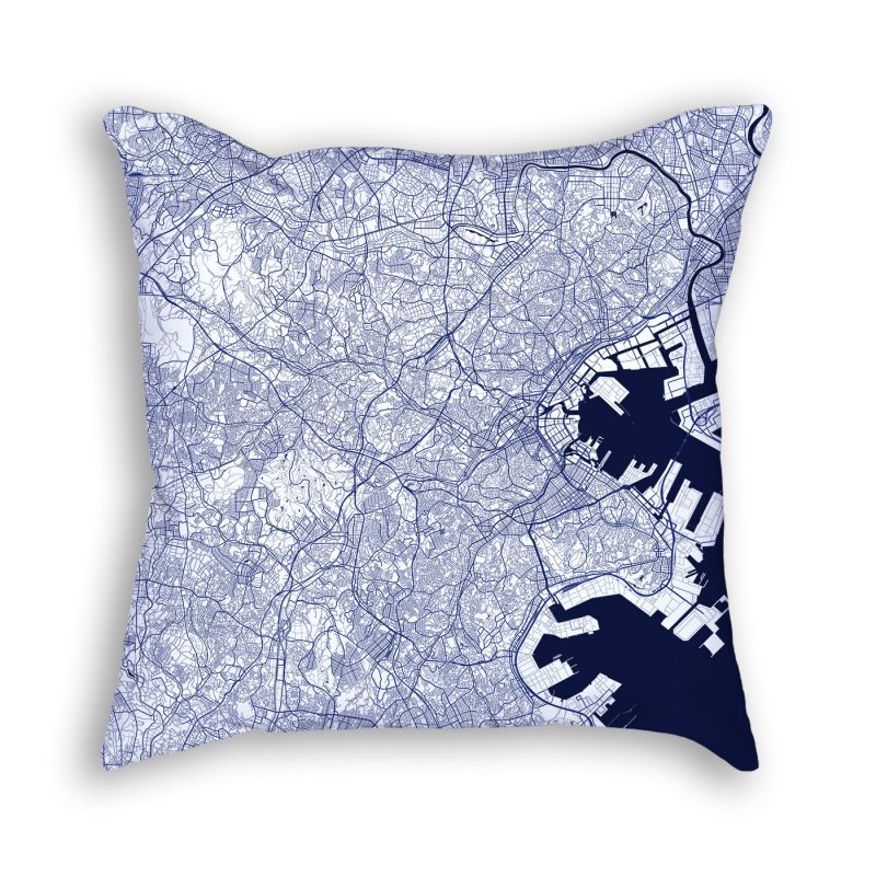Yokohama Japan City Map Art Decorative Throw Pillow