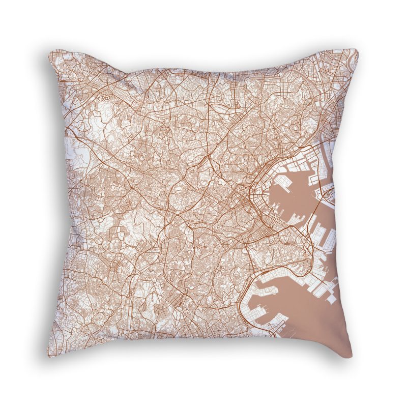 Yokohama Japan City Map Art Decorative Throw Pillow