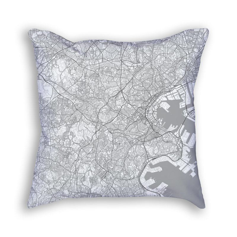 Yokohama Japan City Map Art Decorative Throw Pillow